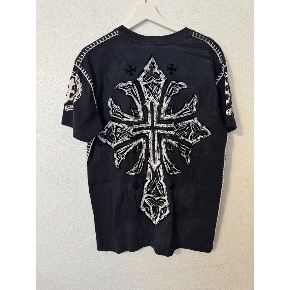 Raw State Mens Large Black Short Sleeve Graphic T Shirt Cross‎ Redemption Print - Picture 2 of 8